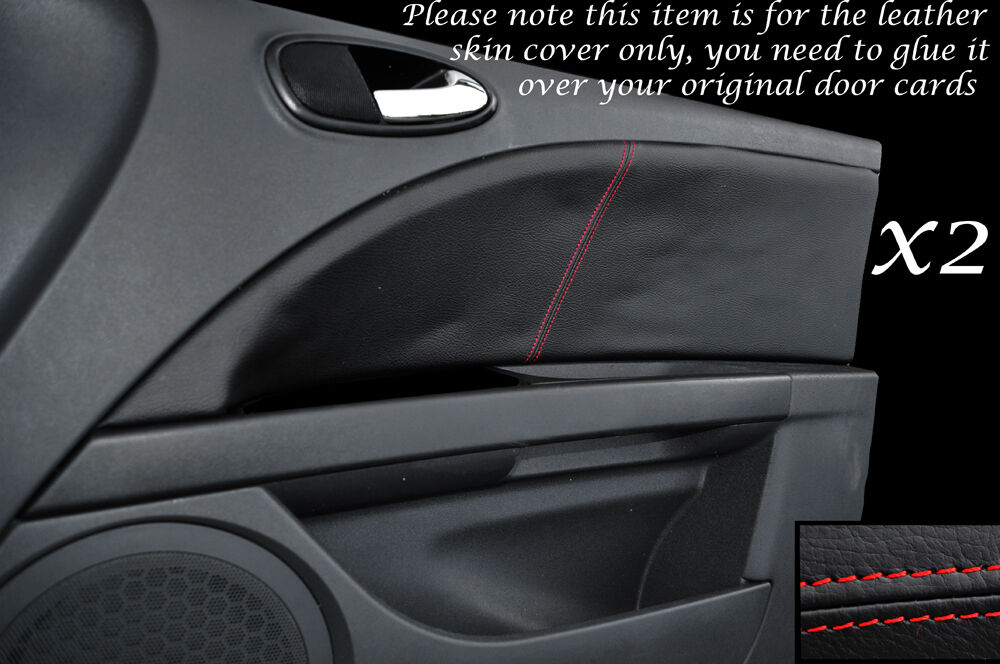 RED STITCH 2X FRONT DOOR CARDS LEATHER COVERS FITS SEAT LEON TOLEDO 06-12