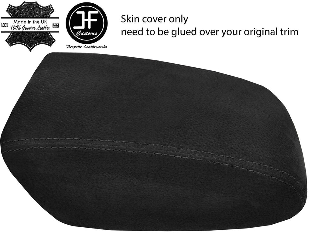 BLACK STITCH REAL SUEDE ARMREST LID COVER FOR FORD KUGA 2017-2019 CUSTOM NEW
