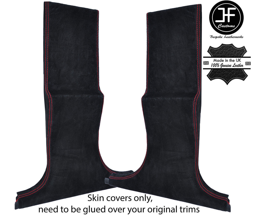 RED STITCH 2X LOWER B PILLAR SUEDE COVERS FITS BMW 5 SERIES E60 E61 2003-2011
