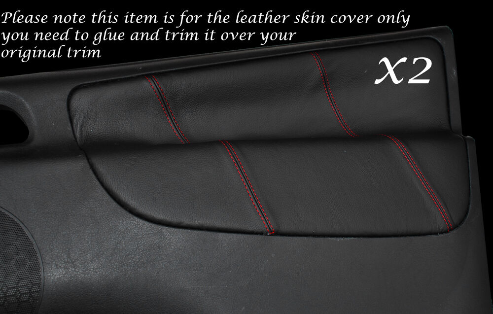 RED STITCHING 2X FRONT DOOR CARD LEATHER COVERS FITS PEUGEOT 207 2007-2013