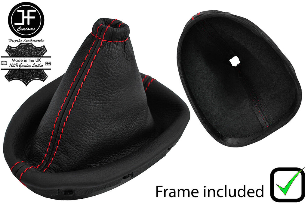 RED STITCH LEATHER GEAR GAITER WITH PLASTIC FRAME FITS NISSAN JUKE 2010-2016