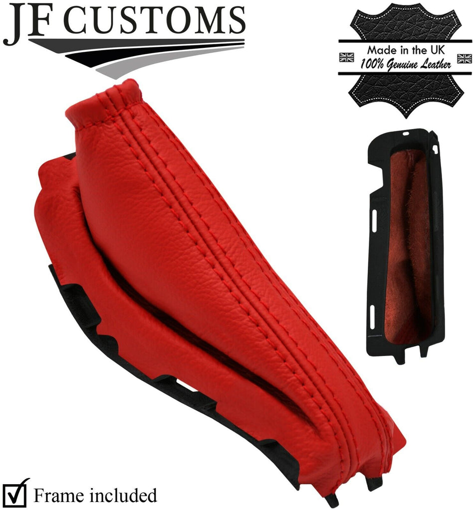 RED TOP GRAIN LEATHER HANDBRAKE GAITER+PLASTIC FRAME FOR FORD FOCUS MK2 05-08