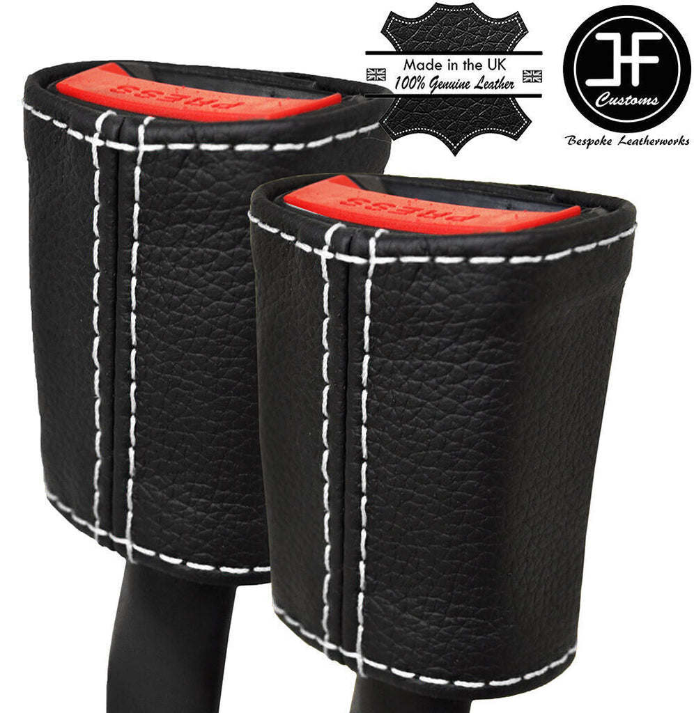 WHITE STITCH 2X SEAT BELT REAL LEATHER COVERS FITS VW CADDY MK4 2016-2020