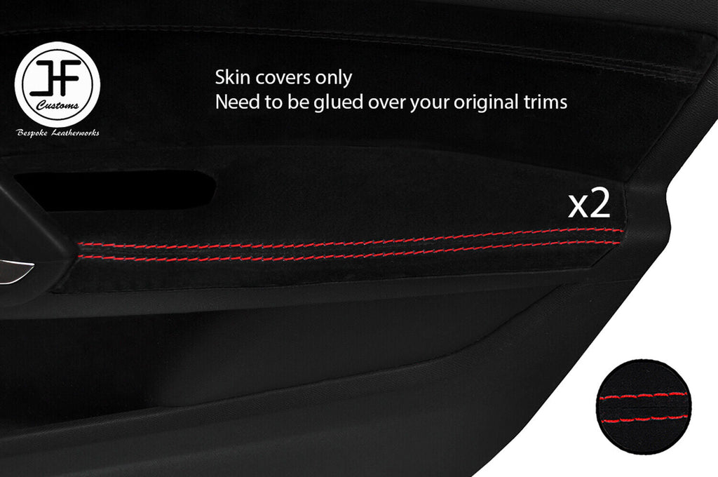 RED STITCH 2X FRONT DOOR ARMREST SUEDE COVERS FOR PEUGEOT 308 14-18 5 DOOR