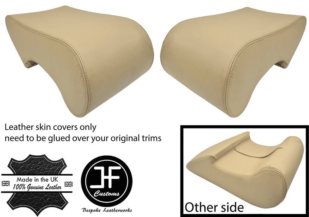 CREAM TOP GRAIN LEATHER 2X REAR HEADREST COVERS FOR ROVER P5 P5B V8 COUPE