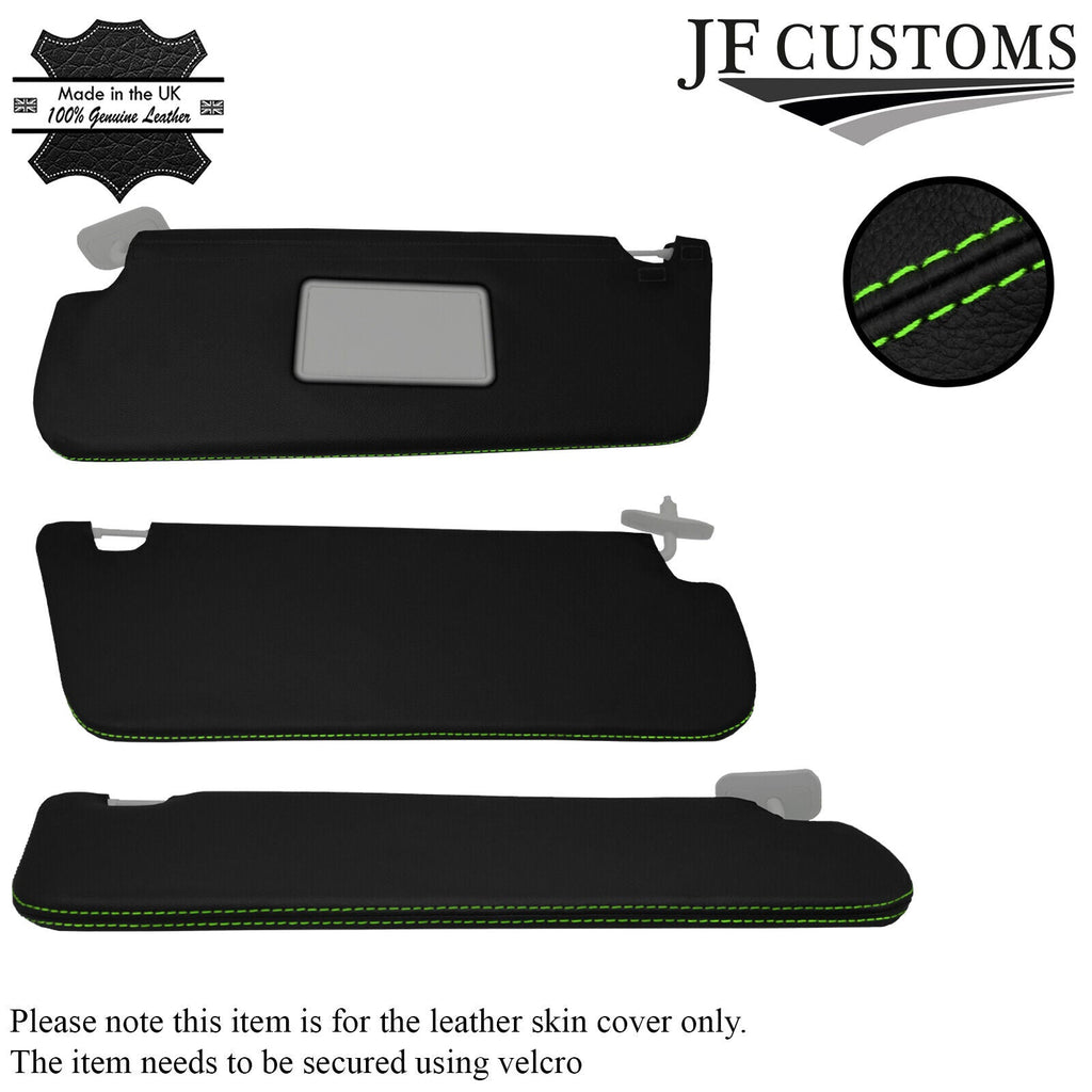 GREEN STITCHING 2X SUN VISORS LEATHER COVERS FITS FORD TRANSIT CUSTOM MK8 13-17