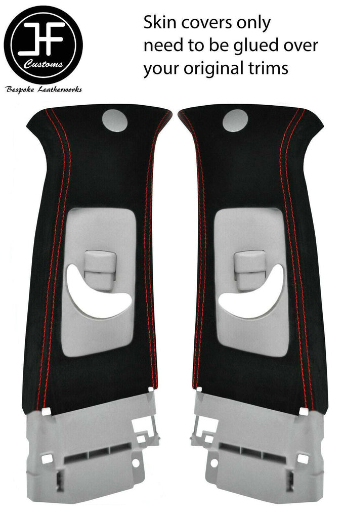 RED STITCH 2X UPPER B PILLAR SUEDE COVERS FOR MITSUBISHI LANCER EVO 10 X