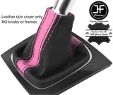 BLACK & PINK STRIPE TOP GRAIN LEATHER MANUAL GEAR GAITER FITS AUDI A3 8P 04-12