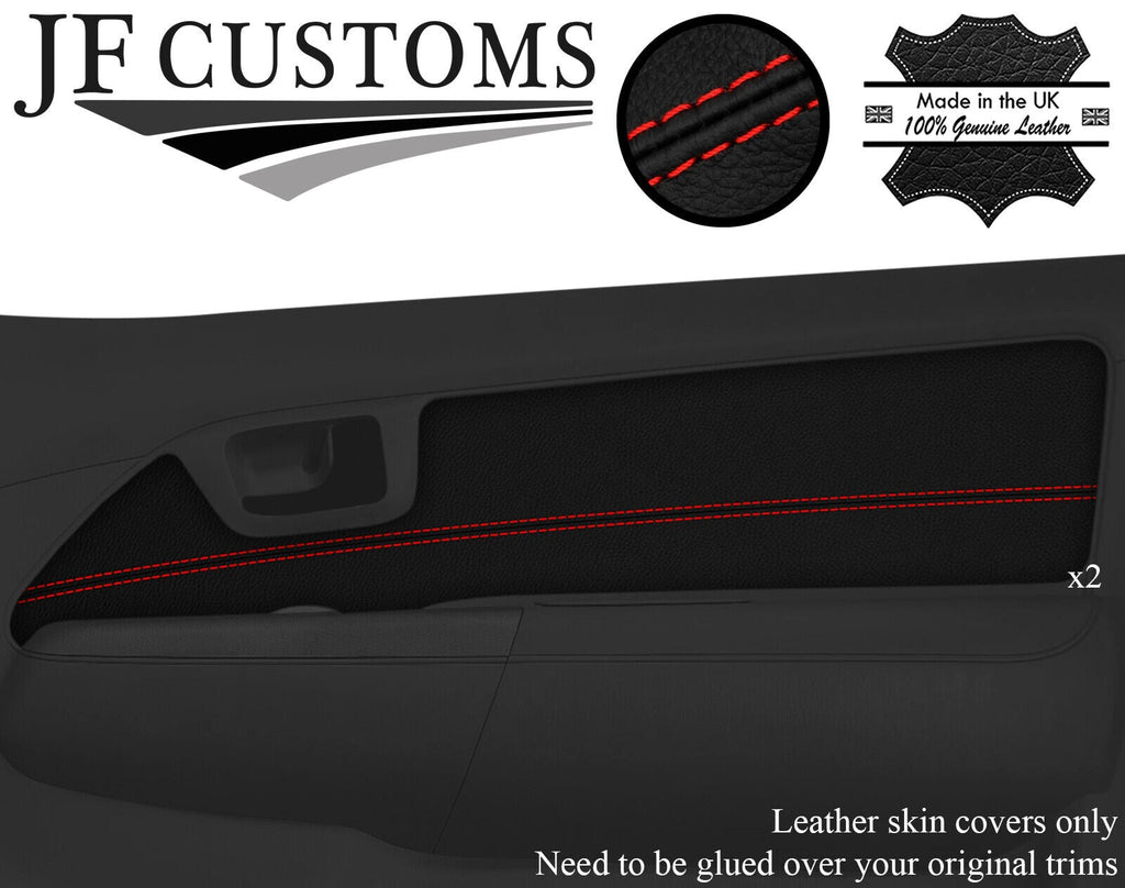 RED STITCH LEATHER 2X FRONT DOOR TRIM COVERS FITS TOYOTA HILUX 05-15 STYLE 2