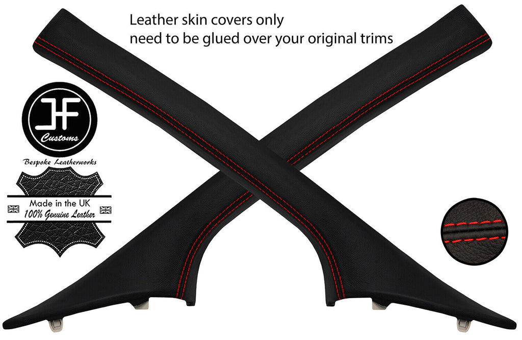 RED STITCHING 2X A PILLAR LEATHER COVERS FITS VAUXHALL OPEL VIVARO 2015-2019