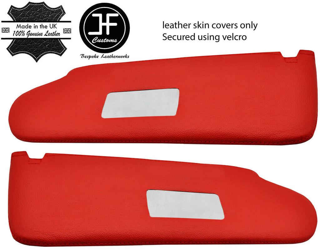 RED REAL LEATHER 2X SUN VISOR COVER FOR VW T5 TRANSPORTER 2 MIRROR CUTOUT