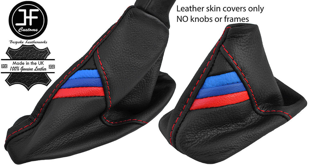 RED STITCH TRI STRIPE TOP GRAIN LTHR AUTOMATIC GAITER SET FOR BMW E60 E61 03-07