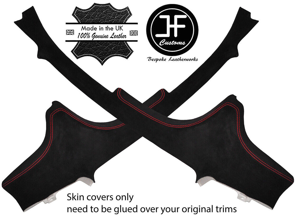 RED STITCH 2X TOP SIDE PILLAR TRIM SUEDE COVER FITS SMART FORTWO 451 07-14