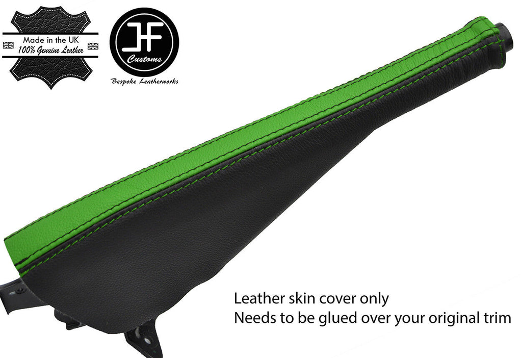 BLACK & GREEN TOP GRAIN LTHR HANDBRAKE GAITER FOR VW T5 TRANSPORTER CARAVELLE