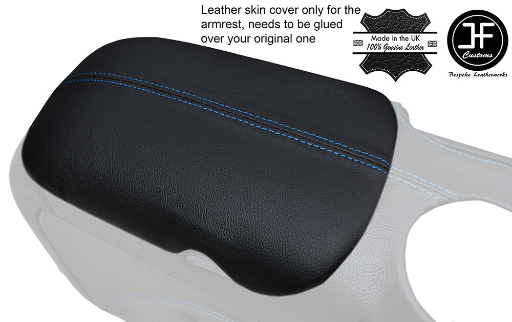 BLUE STITCH ARMREST LID GENUINE LEATHER COVER FITS FORD MUSTANG 2015-2017