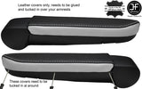 BLACK & WHITE 2X ARMREST REAL LEATHER COVERS FITS VW T6 TRANSPORTER 2016-2019