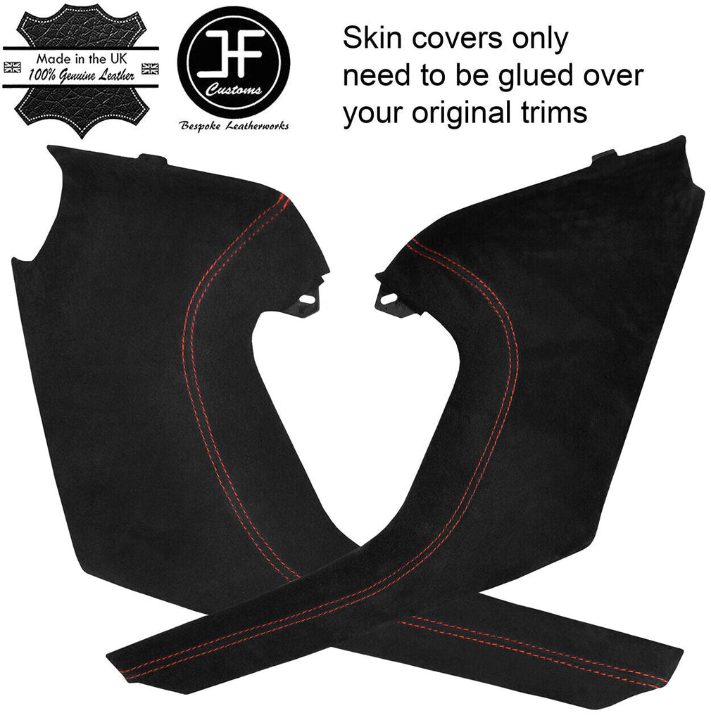 RED STITCH 2X SIDE CONSOLE TUNNEL TRIM SUEDE COVERS FOR TESLA MODEL S 12-16