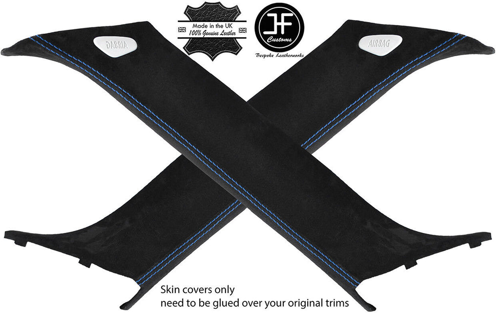 BLUE STITCH 2X A PILLAR REAL SUEDE COVERS FITS BMW MINI COOPER R56 07-13