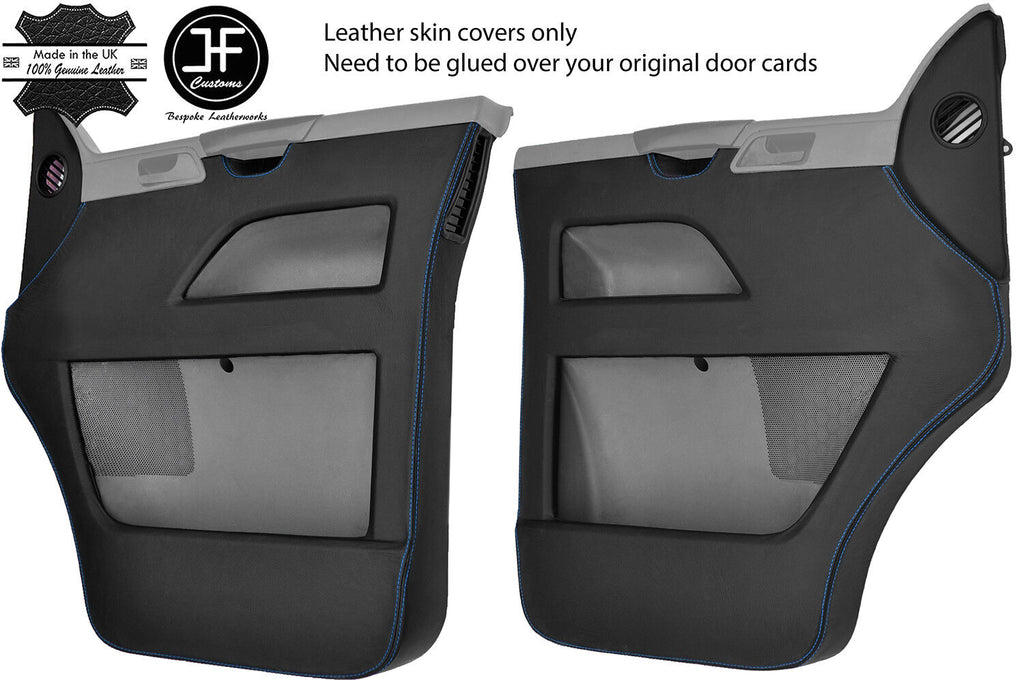 BLUE STITCH 2X FRONT DOOR CARD LEATHER COVERS FOR VW T5 TRANSPORTER STYLE 2