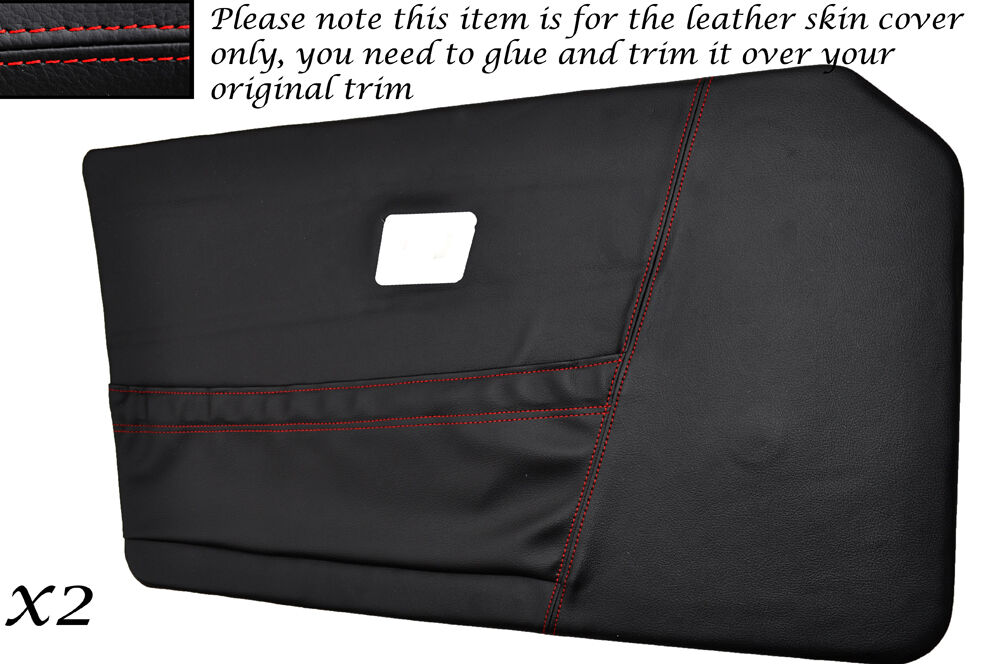 RED STITCH 2X DOOR CARD LEATHER SKIN COVERS FITS TRIUMPH TR4A 1965-1967