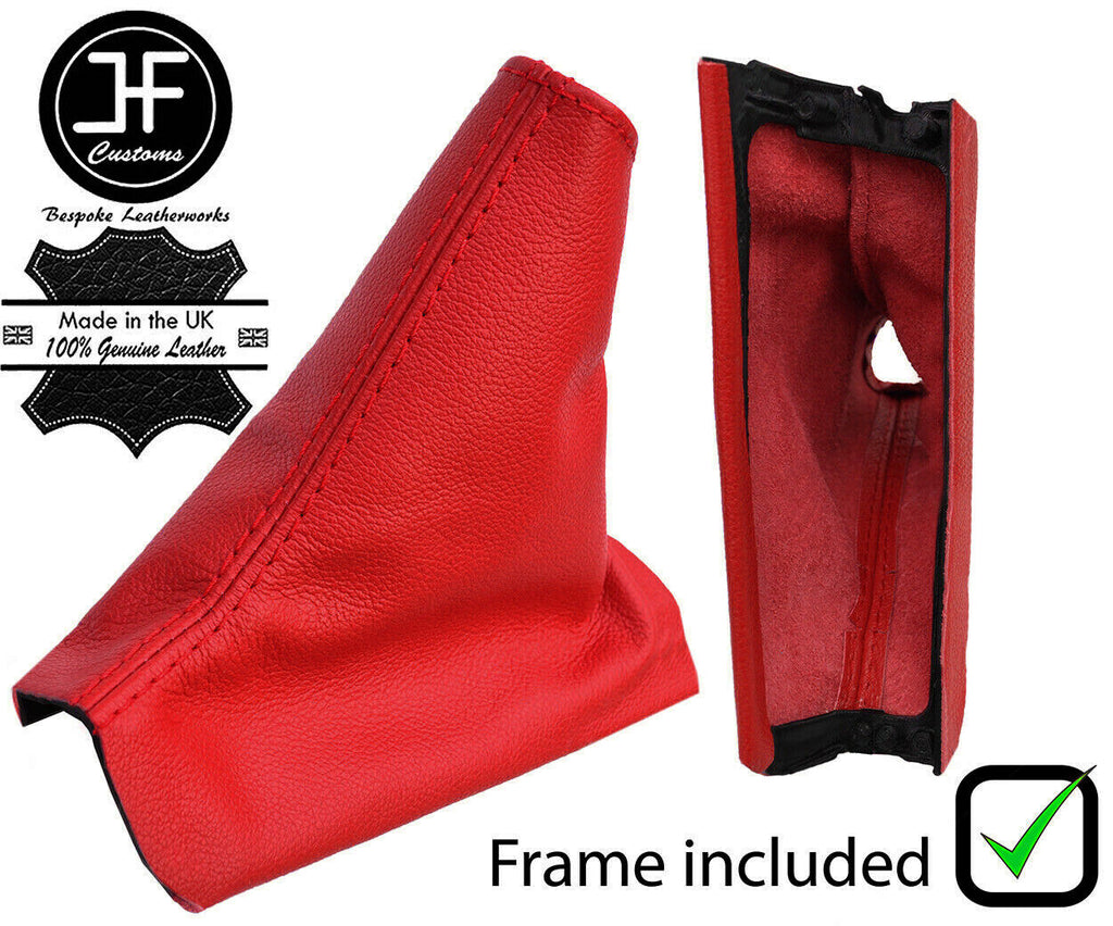 RED REAL LEATHER HANDBRAKE GAITER + PLASTIC FRAME FOR VOLVO V70 2001-2004