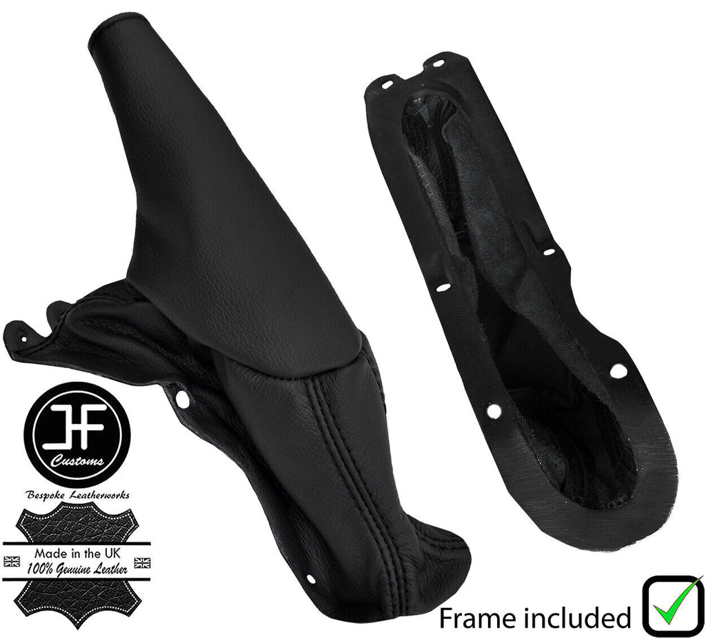 BLACK STITCH LEATHER HANDBRAKE GAITER+PLASTIC FRAME FOR FORD MUSTANG 1994-2004