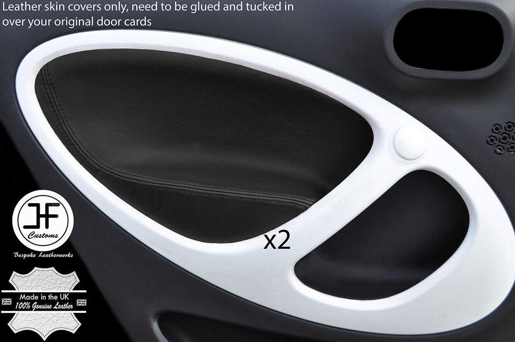 BLACK REAL LEATHER 2X REAR DOOR CARD TRIM COVERS FOR SMART FORFOUR 2014-2017