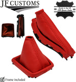 RED  TOP GRAIN LEATHER GEAR+HANDBRAKE+PLASTIC FRAMES FOR FORD FOCUS MK2 05-08