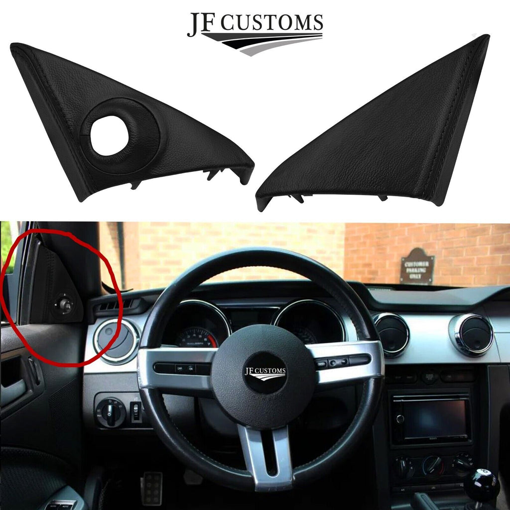 FOR FORD MUSTANG 05-10 BLACK STITCH LEATHER 2X CORNER TRIM COVERS + FRAMES