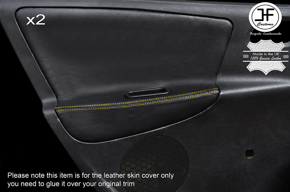 YELLOW STICH 2X REAR DOOR CARD TRIM LEATHER COVERS FITS PEUGEOT 207 07-14 5 DOOR