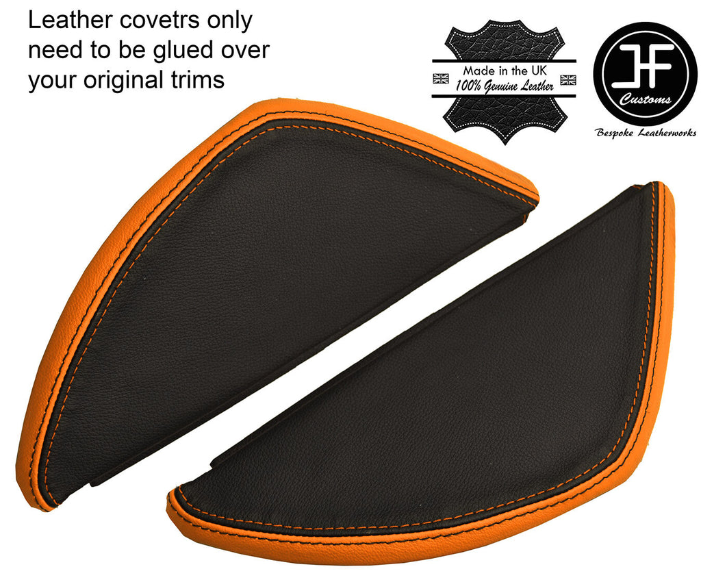 BLACK & ORANGE LEATHER 2X DASH END SIDE TRIM COVERS FITS VW T5 TRANSPORTER 03-11