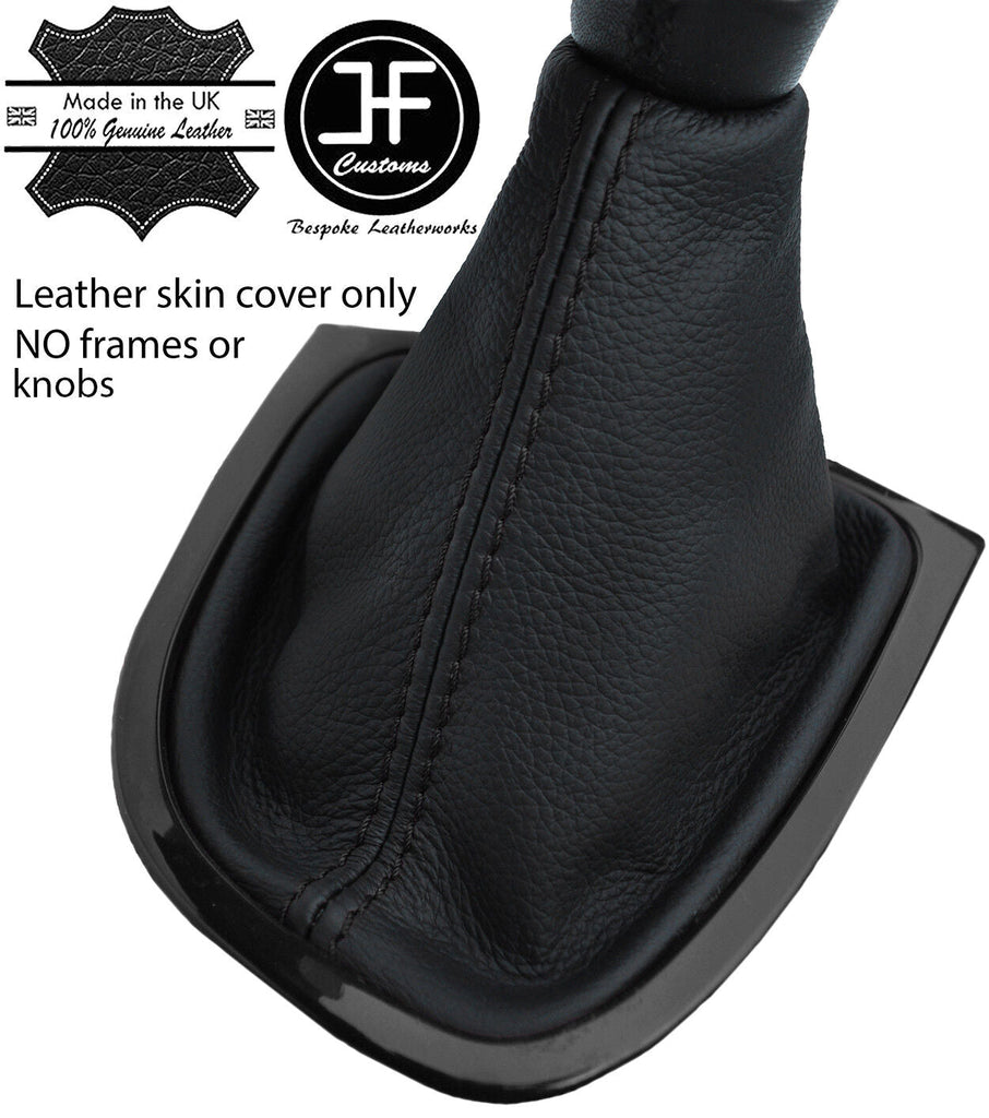 BLACK STITCHING TOP GRAIN REAL LEATHER GEAR GAITER FITS RENAULT CLIO 2012-2016