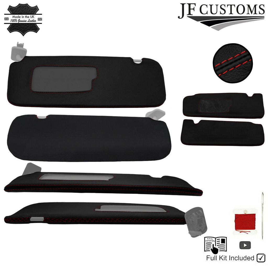 DARK RED CROSS STITCH LEATHER 2X SUN VISOR COVERS FOR TESLA MODEL 3 17-22