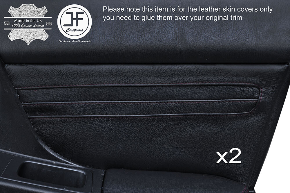 BLACK STICH 2X FRONT DOOR CARD TRIM COVERS FITS SUBARU IMPREZA WRX STI 01-04