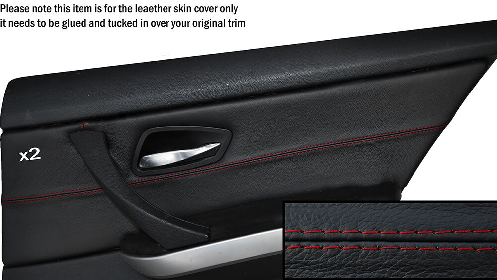 RED STITCH 2X REAR DOOR CARD TRIM SKIN COVERS FITS BMW 3 SERIES E90 06-11 5DR