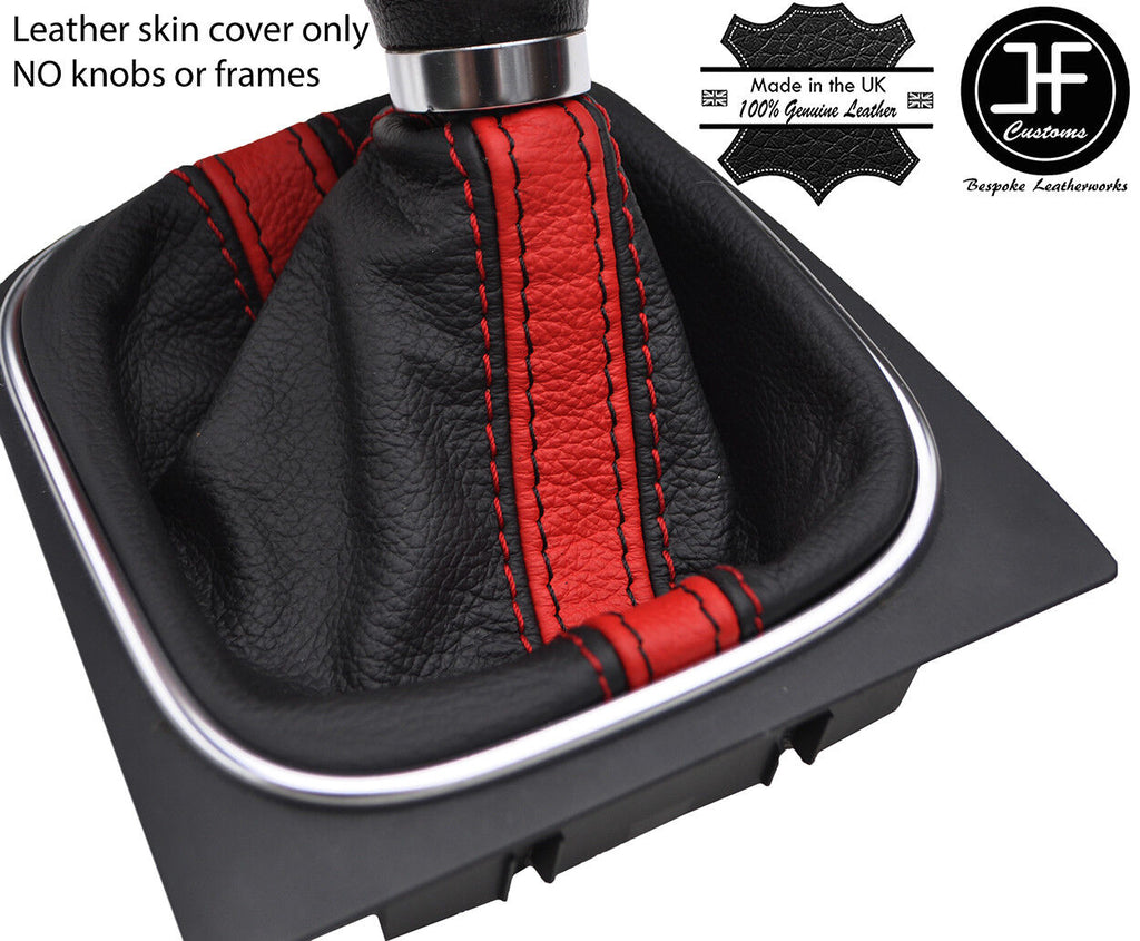 BLACK & RED STRIPE TOP GRAIN LEATHER GEAR GAITER FOR VW GOLF MK5 V 03-09