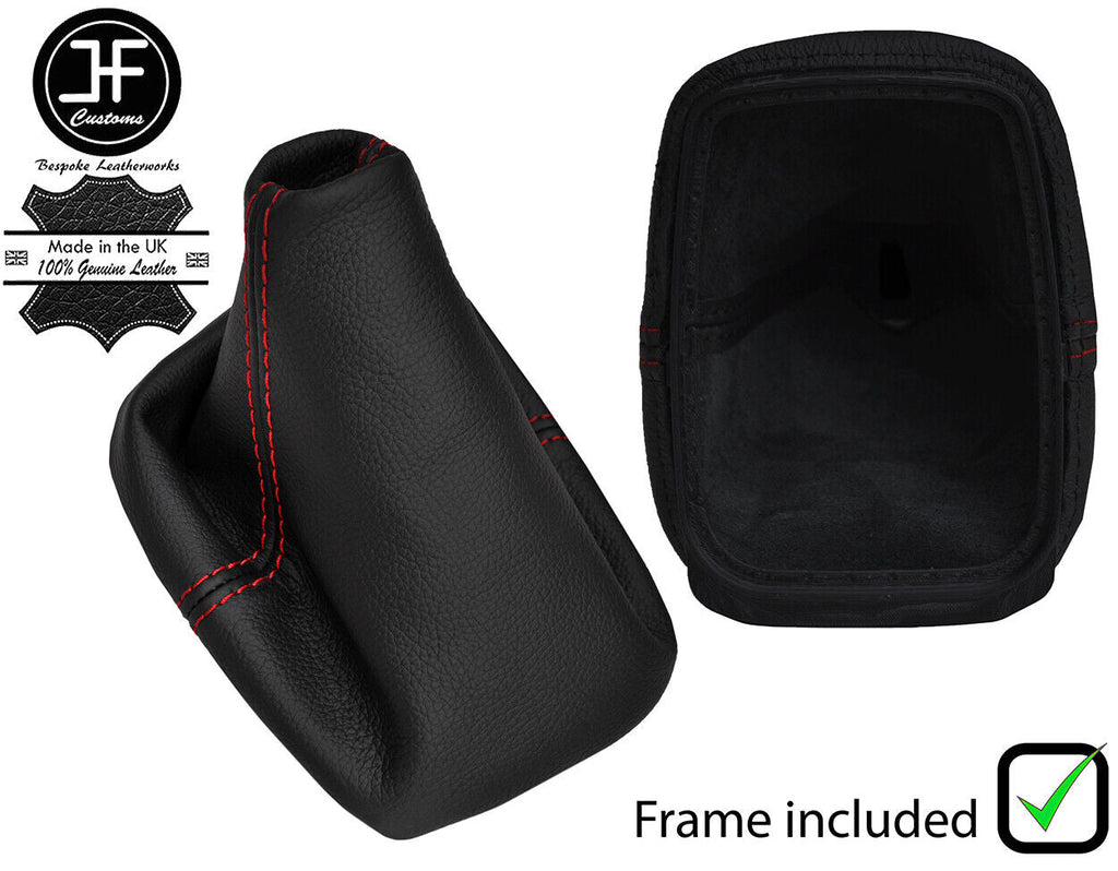 RED STITCH REAL LEATHER GEAR GAITER+PLASTIC FRAME FOR VW BORA 1998-2005