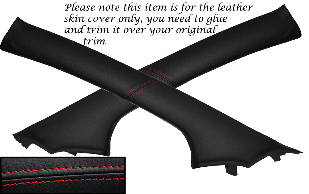 RED STITCH 2X A PILLARS SKIN COVERS FITS TOYOTA AYGO CITROEN C1 PEUGEOT 107