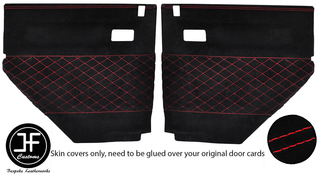 RED S DIAMOND STITCH 2X REAR DOOR CARD COVERS FITS LAND ROVER DEFENDER 110