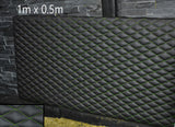 BLACK LEATHER PADDED L GREEN DIAMOND STITCH 1M X 0.5M UPHOLSTERY FURNITURE AUTO