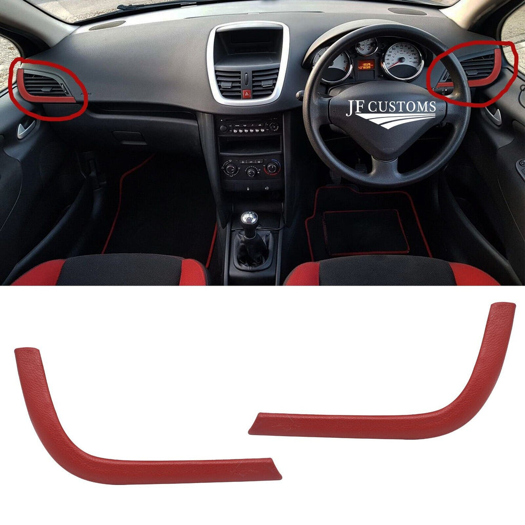 DARK RED LEATHER SET OF DASHBOARD AIR VENT TRIMS FOR PEUGEOT 207 2006-2013
