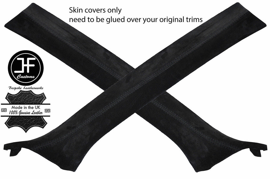 BLACK STITCH 2X A PILLAR SUEDE COVERS FOR BMW 3 E46 CONVERTIBLE 98-05 STYLE 2