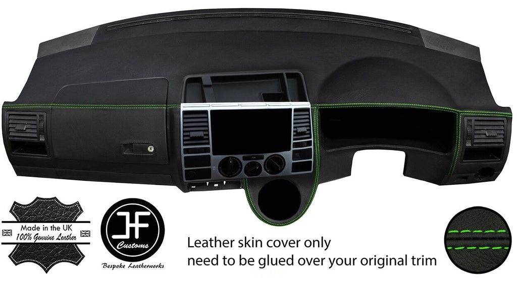 GREEN STITCH DASH DASHBOARD REAL LEATHER COVER FITS VW T5 TRANSPORTER CARAVELLE