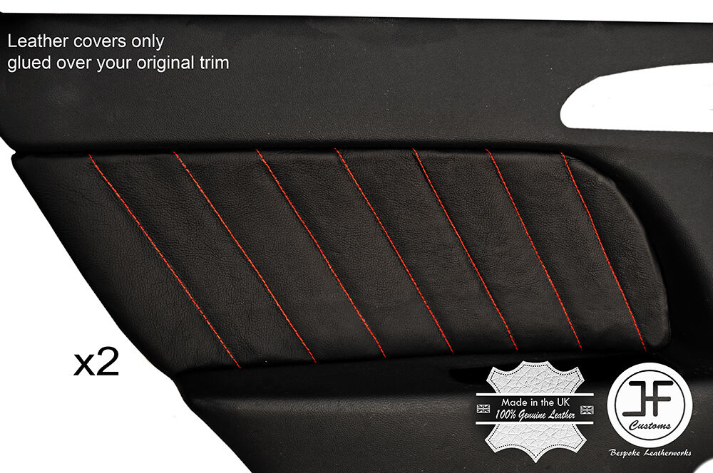 RED STITCHING 2X REAR DOOR CARD TRIM LEATHER COVERS FITS ALFA ROMEO 156 98-03