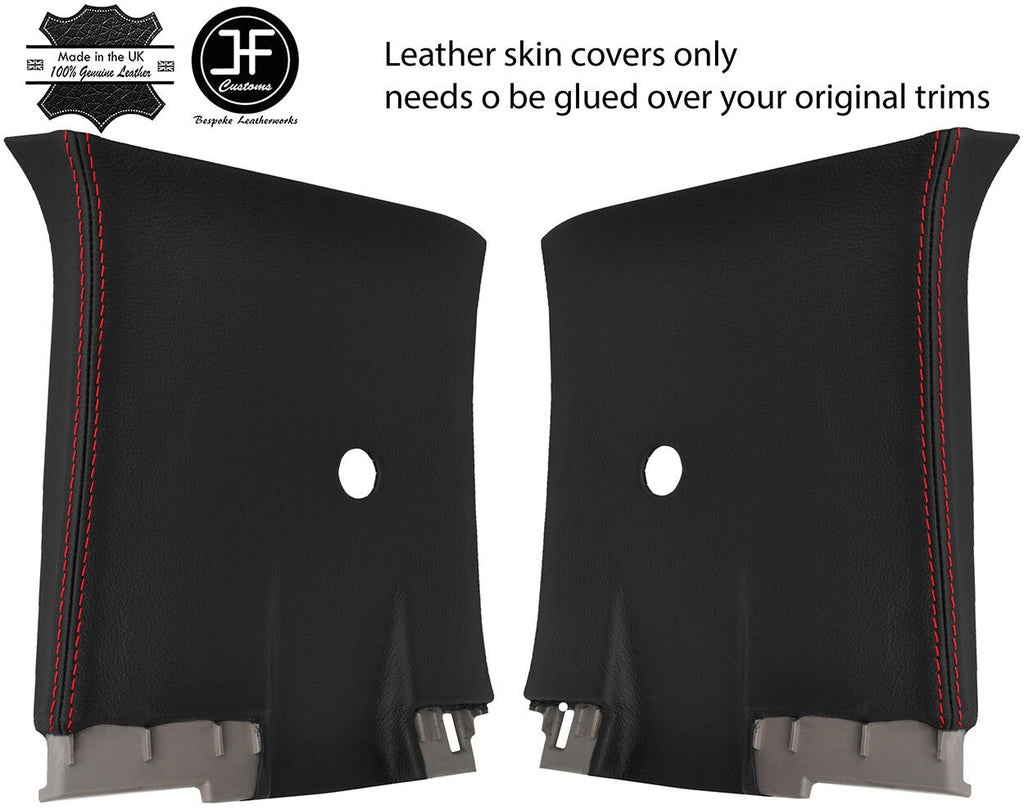 RED STITCHING 2X REAR UPPER B PILLAR LEATHER COVERS FITS NAVARA D40 2006-2014