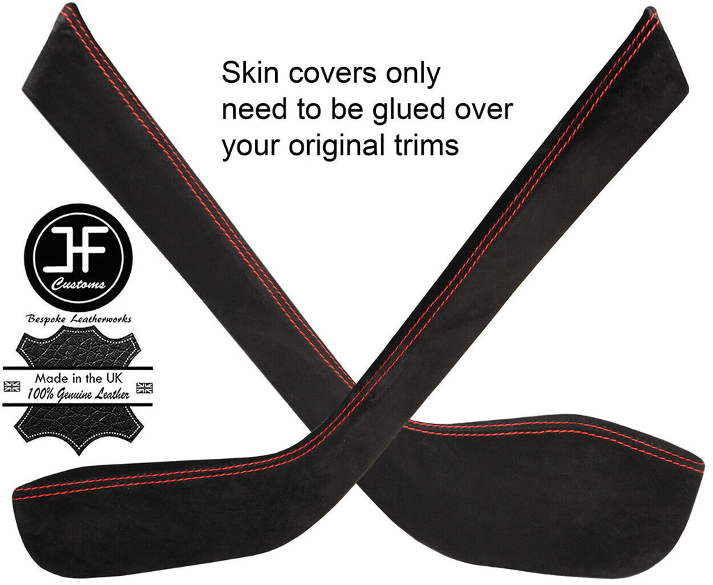 RED STITCH 2X CONSOLE SIDE TRIM REAL SUEDE COVERS FITS TESLA MODEL S 85 12-16