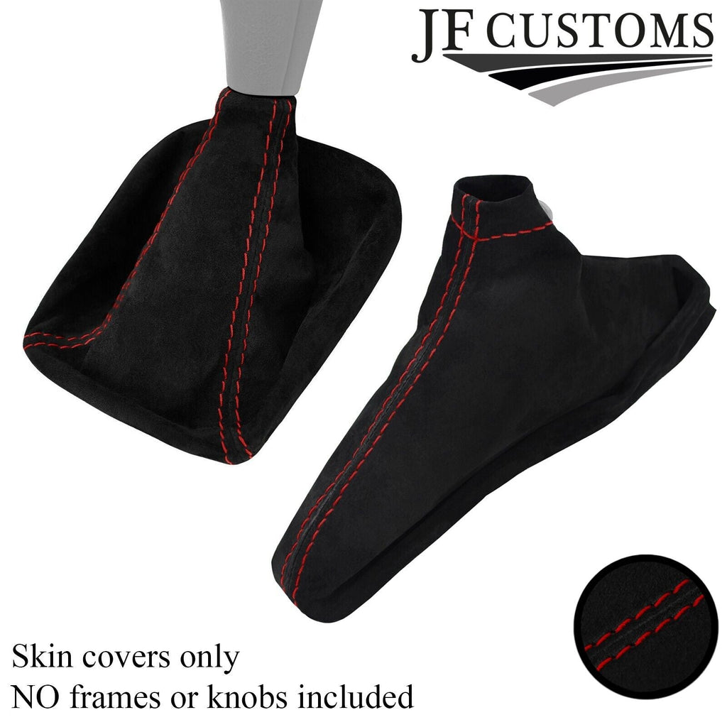 DARK RED STITCHING SUEDE HANDBRAKE+ GEAR GAITER SET FITS SUBARU IMPREZA 05-07