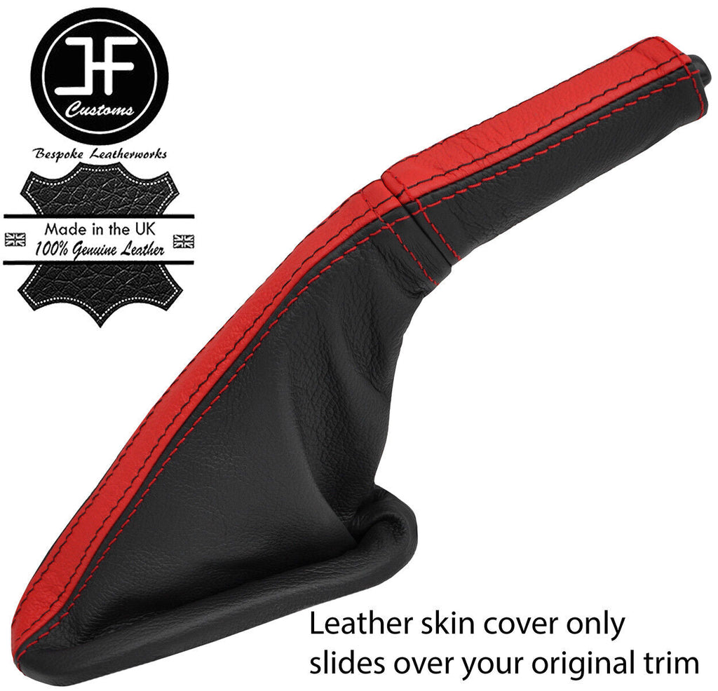 BLACK RED LTHR HANDBRAKE GAITER & HANDLE COVER FOR FORD TRANSIT CONNECT 02-09
