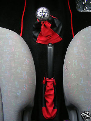 FITS FORD FOCUS 1998-2004 GEAR &  HANDBRAKE GAITER BLACK  RED LEATHER 2 TONE