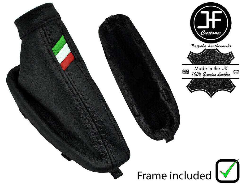 BLACK STITCH ITALIAN STRIPE LEATHER HANDBRAKE +PLASTIC FRAME FOR ALFA ROMEO 159